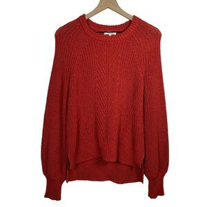 Madewell Women Sweater Sz XS Red Pullover Knit Oversized Crew Neck Bishop Sleeve